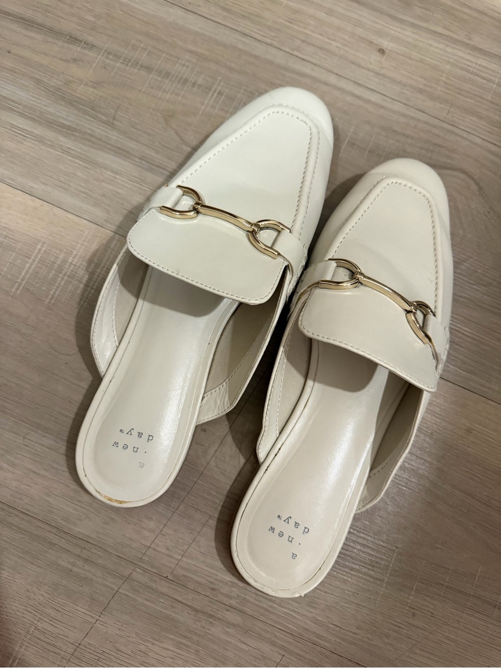 Target Cream Leather Backless Loafer Mules with Gold Bit